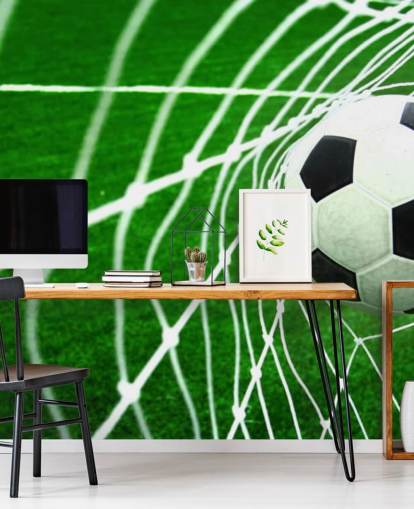 Football in the Net Wallpaper Mural