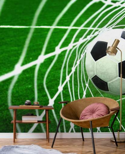 Football in the Net Wallpaper Mural