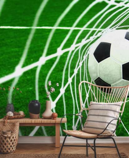 Football in the Net Wallpaper Mural