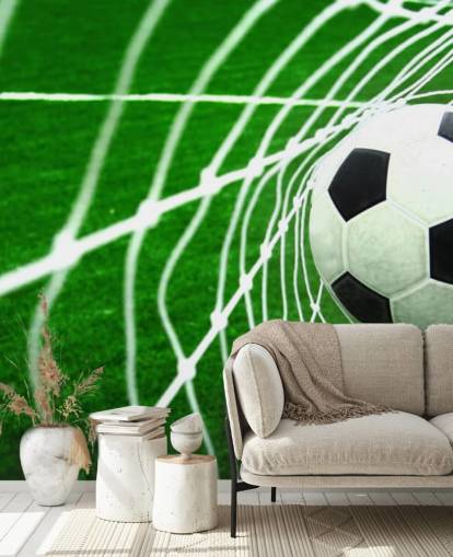 Voetbal in het net behang muurschildering Voetbal in het net behang muurschildering