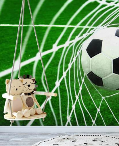 Football in the Net Wallpaper Mural