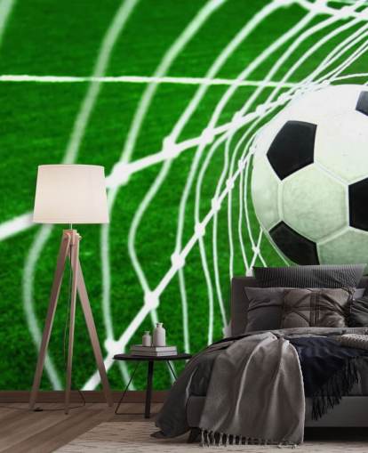 Voetbal in het net behang muurschildering