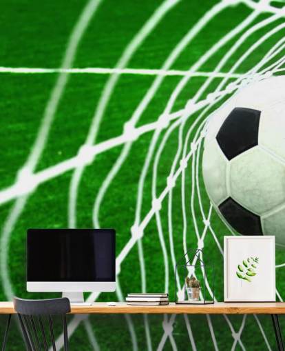 Voetbal in het net behang muurschildering Voetbal in het net behang muurschildering