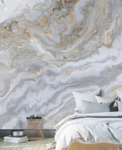grå og hvit marmor tapet veggmaleri kalt Grey and White Swirl Marble for bad, ganger og kjøkken