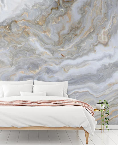 grey and white marble wallpaper mural called Grey and White Swirl Marble for bathrooms, hallways and kitchens