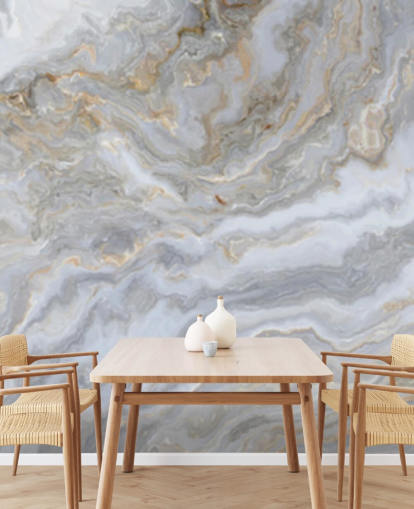 grijze en witte marmeren muurschildering genaamd Grey and White Swirl Marble voor badkamers, gangen en keukens