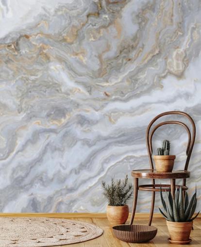 carta da parati murale in marmo grigio e bianco chiamato Grey and White Swirl Marble per bagni, corridoi e cucine