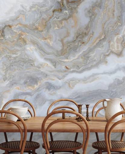 gray and white marble wallpaper mural called Gray and White Swirl Marble for bathrooms, hallways and kitchens