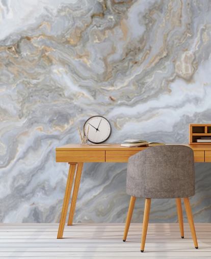 gray and white marble wallpaper mural called Gray and White Swirl Marble for bathrooms, hallways and kitchens