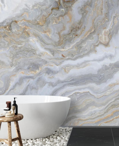 Tapeten-Wandbild aus grauem und weißem Marmor namens Grey and White Swirl Marble für Badezimmer, Flure und Küchen