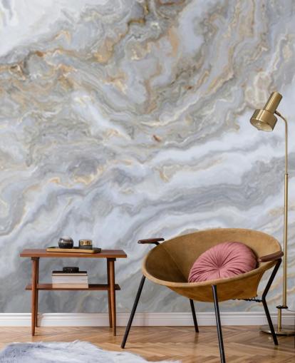 mural de papel de parede de mármore cinza e branco chamado Grey and White Swirl Marble para banheiros, corredores e cozinhas