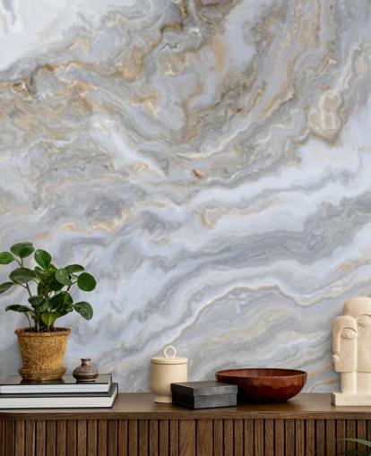 grey and white marble wallpaper mural called Grey and White Swirl Marble for bathrooms, hallways and kitchens