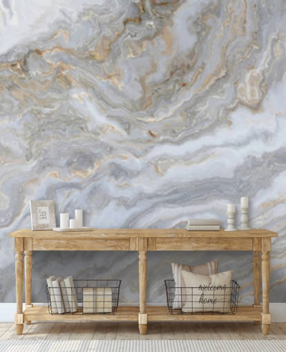 Tapeten-Wandbild aus grauem und weißem Marmor namens Grey and White Swirl Marble für Badezimmer, Flure und Küchen
