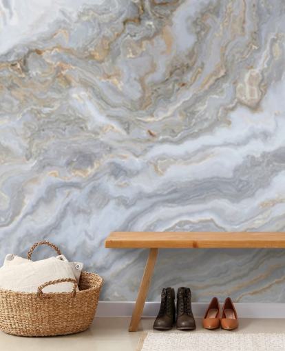 grey and white marble wallpaper mural called Grey and White Swirl Marble for bathrooms, hallways and kitchens