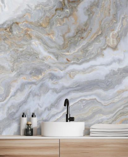 grey and white marble wallpaper mural called Grey and White Swirl Marble for bathrooms, hallways and kitchens