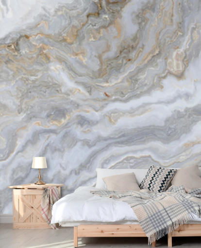 mural de papel de parede de mármore cinza e branco chamado Grey and White Swirl Marble para banheiros, corredores e cozinhas