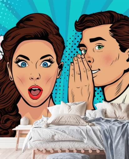 carta da parati retrò di un uomo che sussurra all'orecchio di una donna scioccata carta da parati retrò di un uomo che sussurra all'orecchio di una donna scioccata