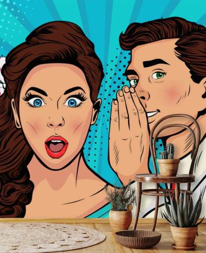 carta da parati retrò di un uomo che sussurra all'orecchio di una donna scioccata carta da parati retrò di un uomo che sussurra all'orecchio di una donna scioccata