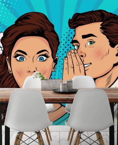 retro wallpaper of a man whispering into a shocked woman's ear retro wallpaper of a man whispering into a shocked woman's ear