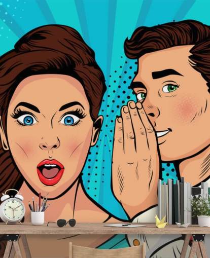 fondo de pantalla retro de un hombre susurrando al oído de una mujer sorprendida