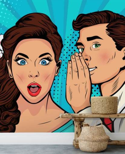 fondo de pantalla retro de un hombre susurrando al oído de una mujer sorprendida fondo de pantalla retro de un hombre susurrando al oído de una mujer sorprendida