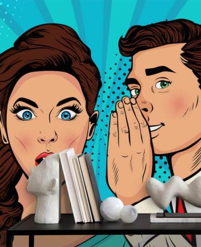 fondo de pantalla retro de un hombre susurrando al oído de una mujer sorprendida