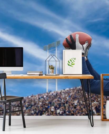 Jogador da NFL pegando bola com fundo de multidão papel de parede