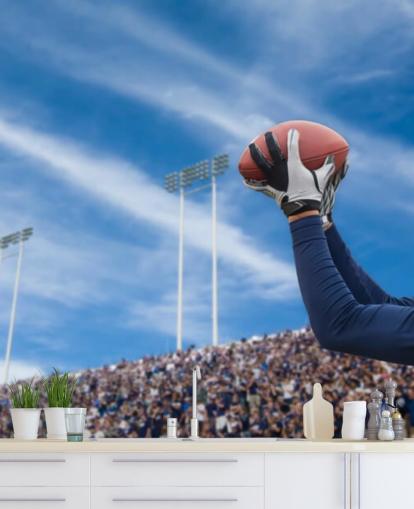 Jogador da NFL pegando bola com fundo de multidão papel de parede