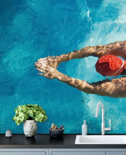 Luchtfoto van zwemmer behang Luchtfoto van zwemmer behang