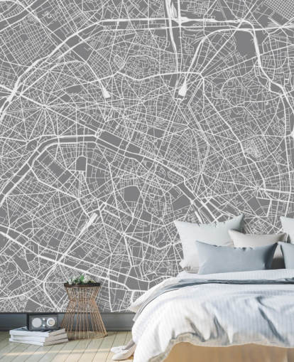 Papel pintado Mapa París gris y blanco