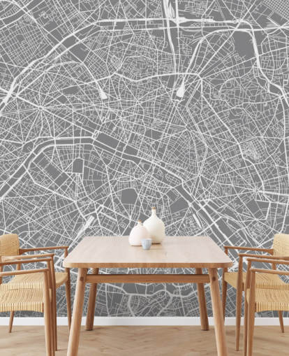 Grey and White Paris Map Wallpaper