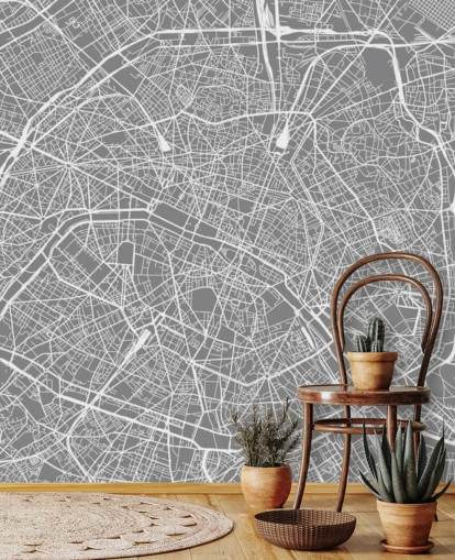 Carta da parati grigia e bianca con mappa di