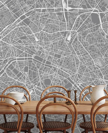 Papel pintado Mapa París gris y blanco Papel pintado Mapa París gris y blanco