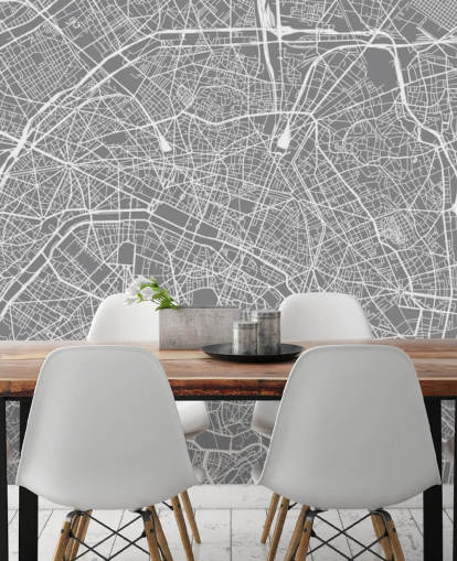 Grey and White Paris Map Wallpaper
