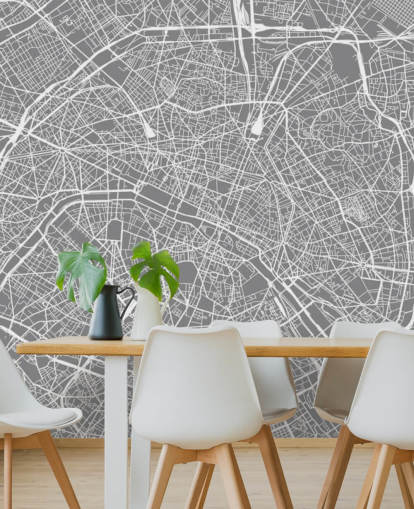 Grey and White Paris Map Wallpaper