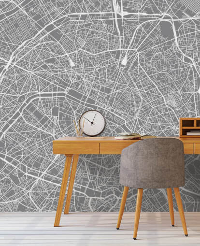 Grey and White Paris Map Wallpaper