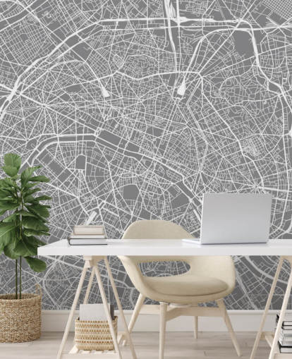 Papel pintado Mapa París gris y blanco