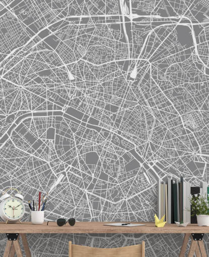 Papel pintado Mapa París gris y blanco Papel pintado Mapa París gris y blanco