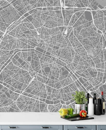 Papel pintado Mapa París gris y blanco Papel pintado Mapa París gris y blanco