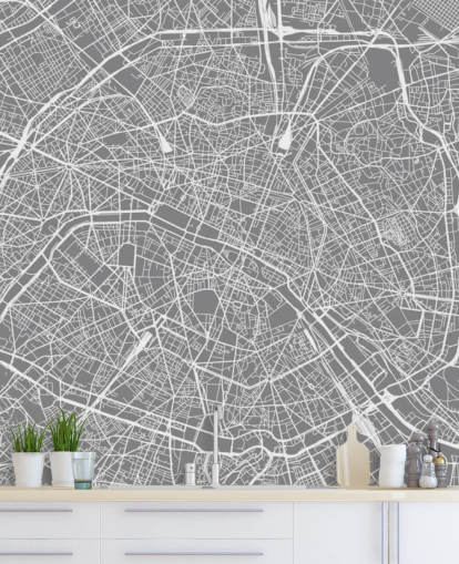 Papel de parede cinza e branco do mapa de Paris