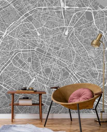 Papel de parede cinza e branco do mapa de Paris