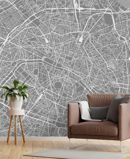 Carta da parati grigia e bianca con mappa di Carta da parati grigia e bianca con mappa di