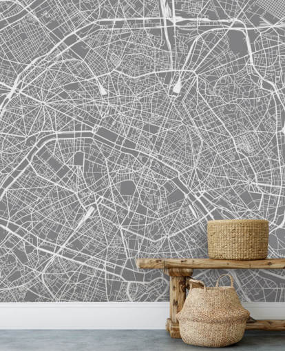 Papel pintado Mapa París gris y blanco