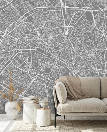 Grey and White Paris Map Wallpaper Grey and White Paris Map Wallpaper