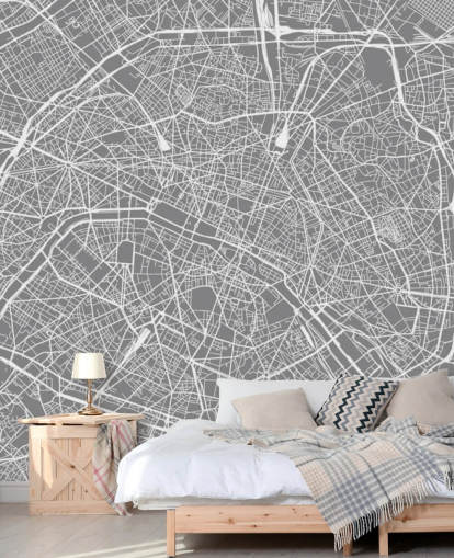 Grey and White Paris Map Wallpaper