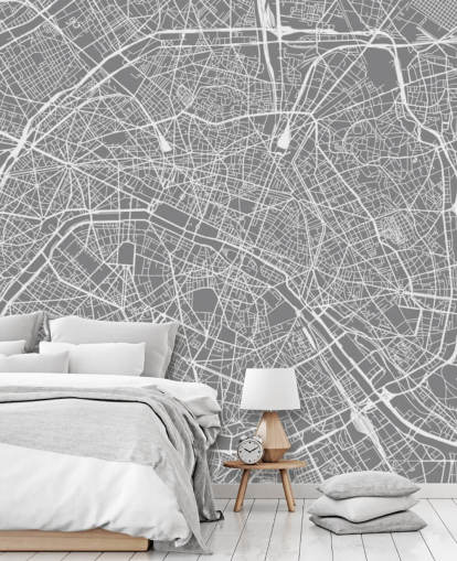 Papel pintado Mapa París gris y blanco