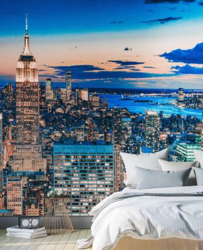 Papel pintado de tonos dorados y azules de Nueva York Papel pintado de tonos dorados y azules de Nueva York