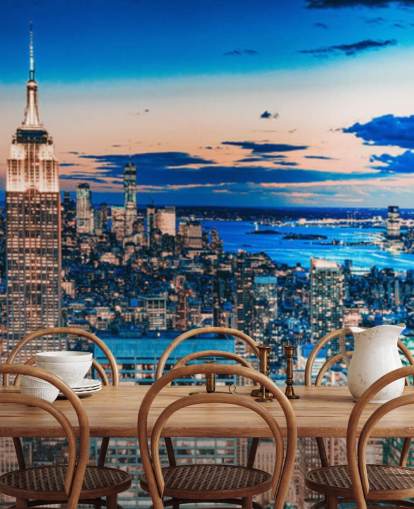 Papel de parede de tons de ouro rosa e azul de Nova York