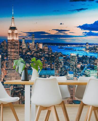 Papel pintado de tonos dorados y azules de Nueva York