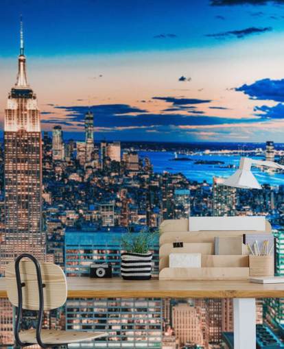 New York Roségold und blaue Farbtöne bemalte Tapete New York Roségold und blaue Farbtöne bemalte Tapete